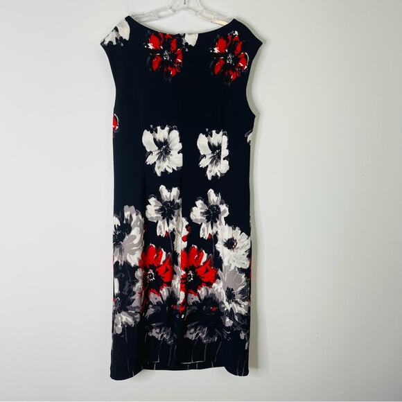 ILE blue white red floral stretchy office preppy midi dress 16W - Picture 6 of 6